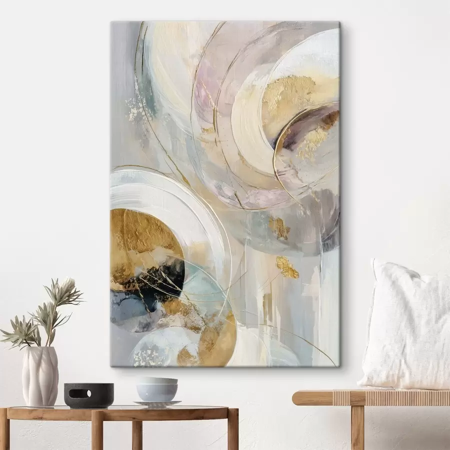 Tableau Composition avec des éléments circulaires superposés et des coups de pinceau s47983