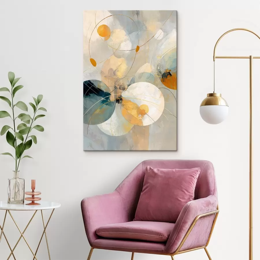 Tableau Composition de sphères translucides et de taches texturées s47985