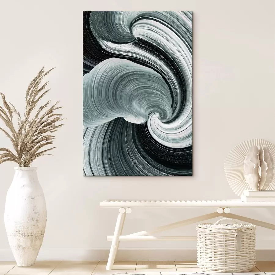 Tableau Énergie du mouvement : abstraction en noir et blanc dans un style peinture à l'huile s47990