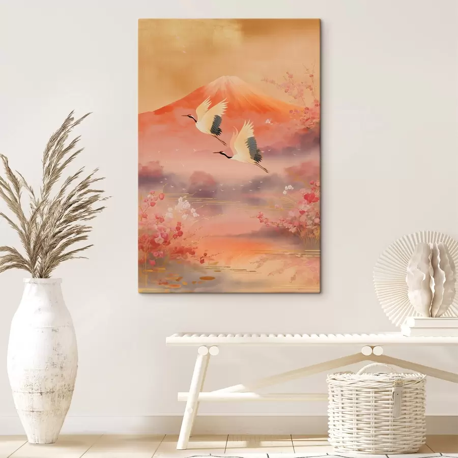 Tableau Motif oriental traditionnel avec fleurs de cerisier et grues s47991