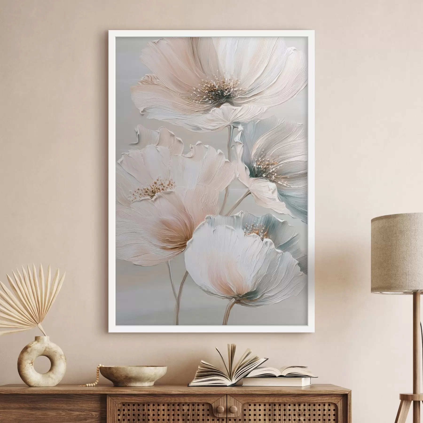 Papier peint Composition florale avec des coups de pinceau texturés dans une palette beige-rose f47961