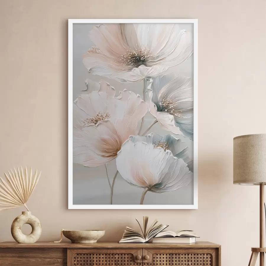 Papier peint Composition florale avec des coups de pinceau texturés dans une palette beige-rose f47961