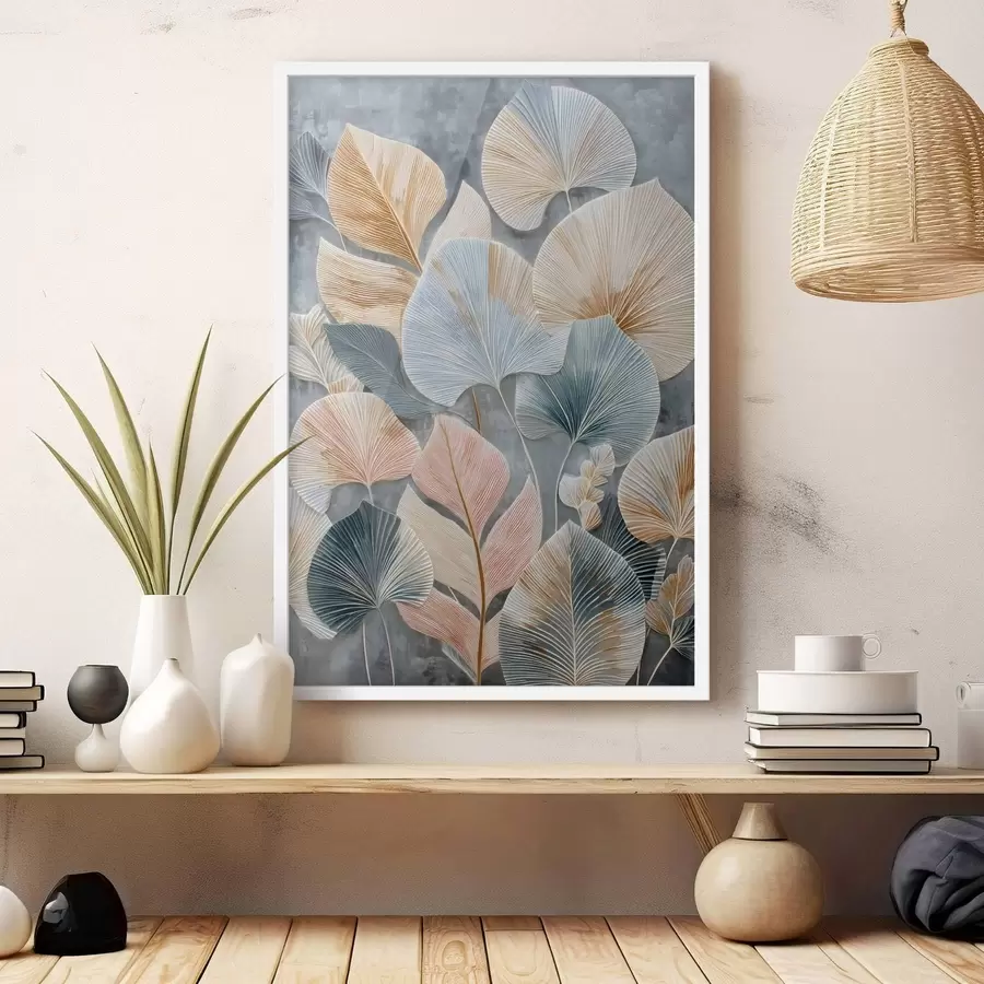 Papier peint Feuillage décoratif multicolore avec une texture prononcée sur fond sombre f47964