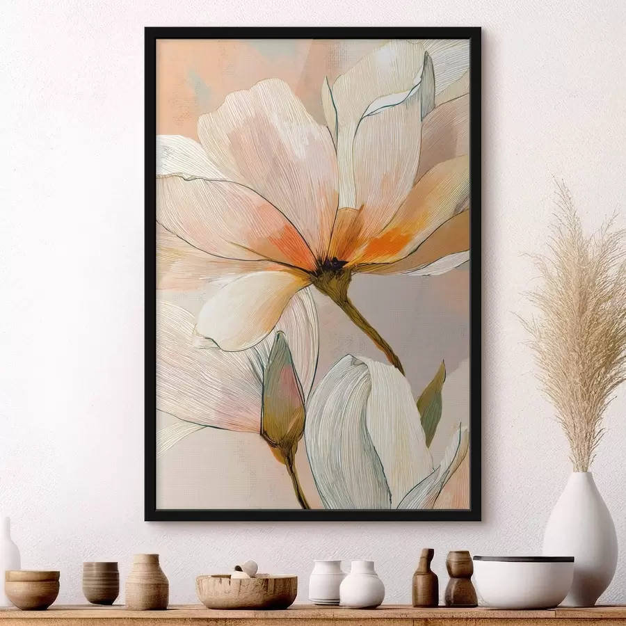 Papier peint Composition florale dans les tons pêche et bleu f47969