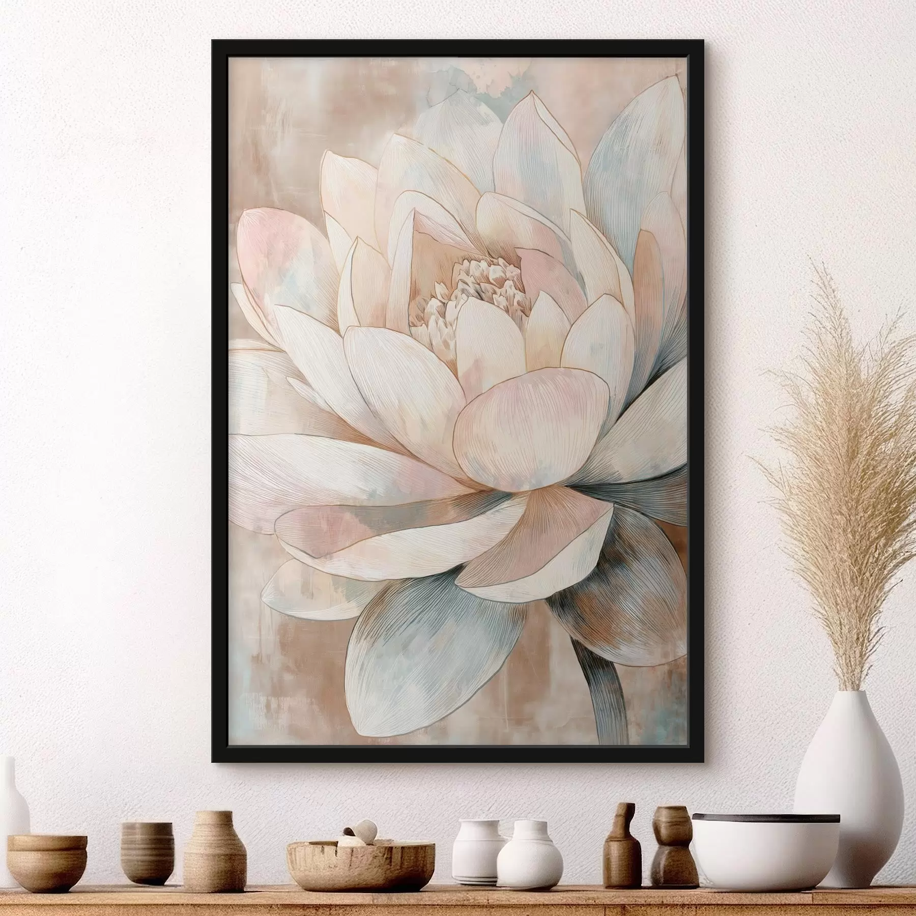 Papier peint Grand lotus aux tons pastel dans un style minimaliste f47973