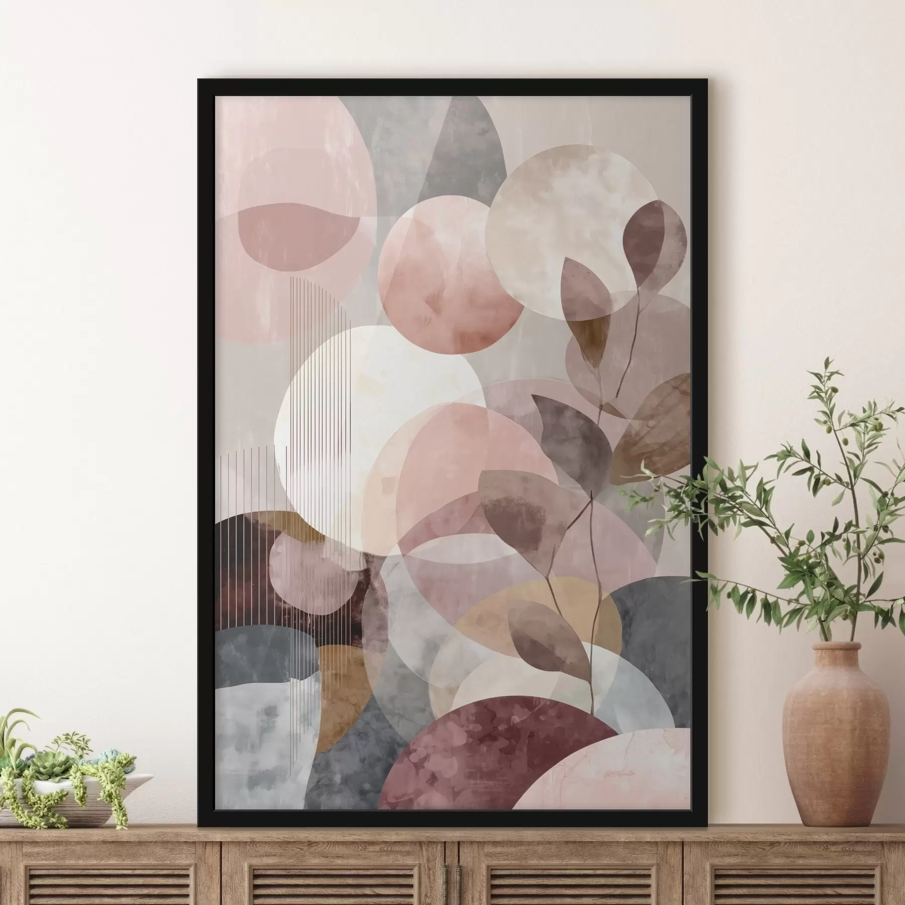 Papier peint Formes géométriques et éléments botaniques dans un style minimaliste moderne f47975