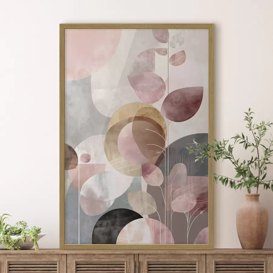 Papier peint Art floral dans les tons beige-rose dans un style minimaliste f47976