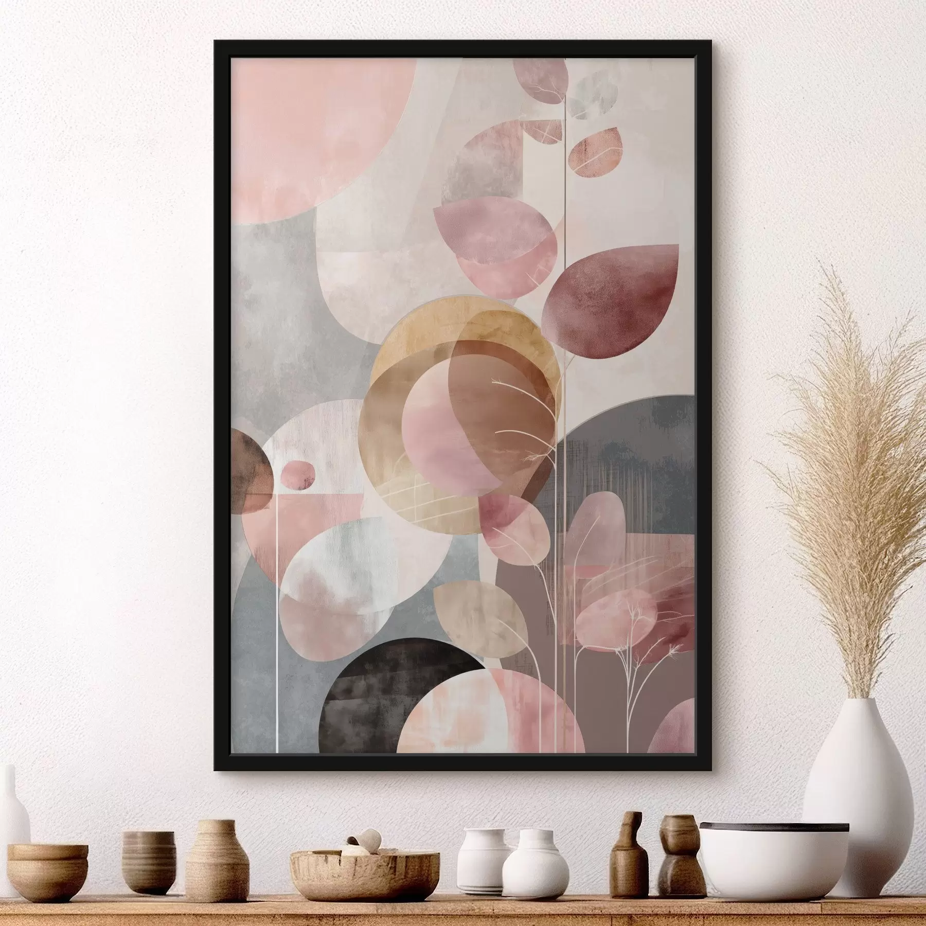 Papier peint Art floral dans les tons beige-rose dans un style minimaliste f47976