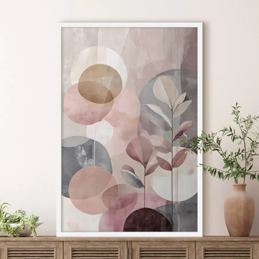 Papier peint Composition abstraite avec des cercles dans une palette de couleurs rose terre cuite f47977