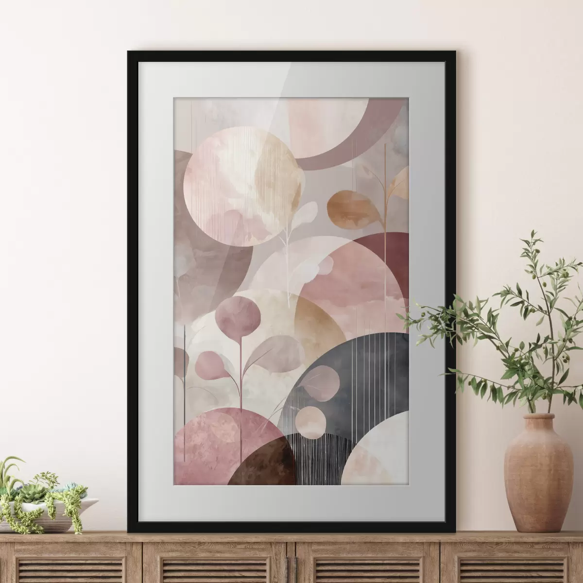 Poster Composition de cercles translucides et de branches stylisées f47978