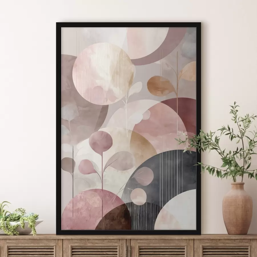 Papier peint Composition de cercles translucides et de branches stylisées f47978