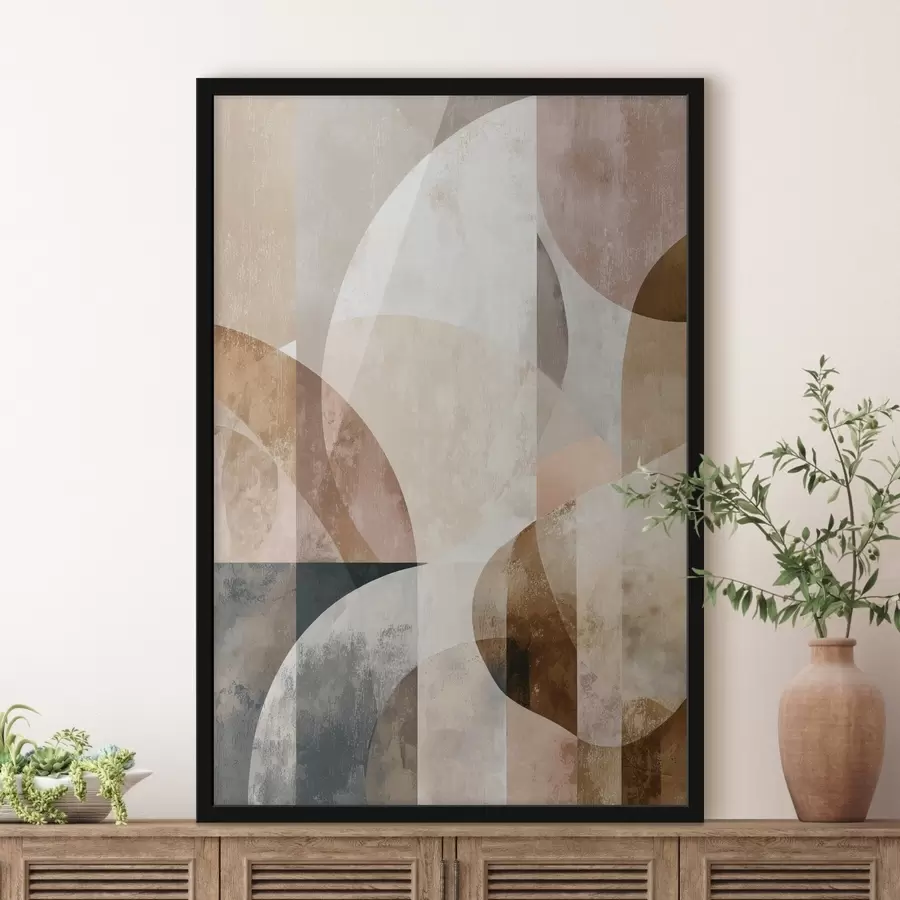 Papier peint Composition moderne avec des formes circulaires et des traits verticaux f47980