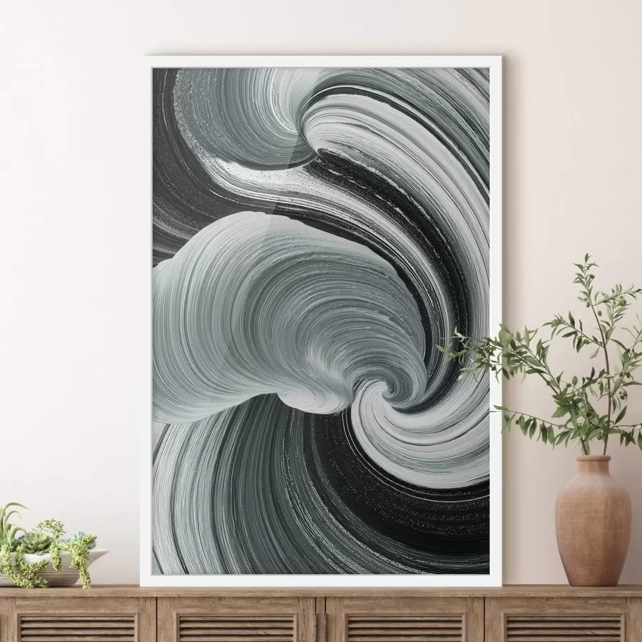 Papier peint Énergie du mouvement : abstraction en noir et blanc dans un style peinture à l'huile f47990