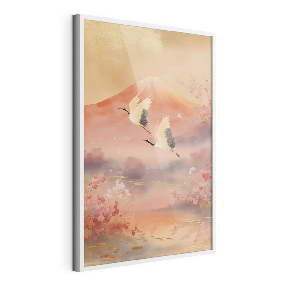 Poster Motif oriental traditionnel avec fleurs de cerisier et grues f47991