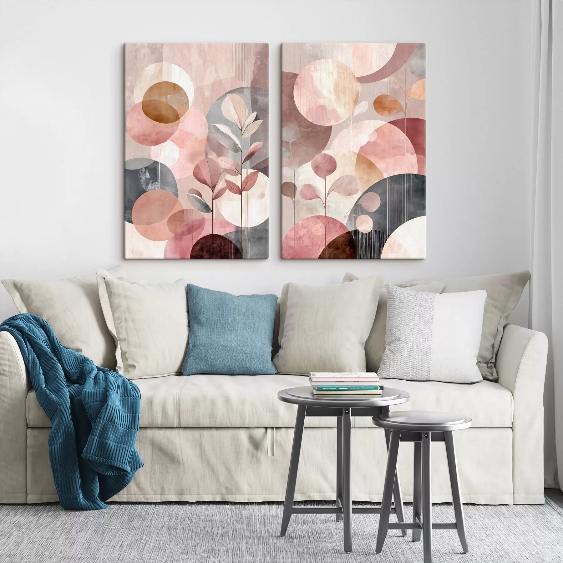 Tableau Art floral dans des tons pastel avec des éléments géométriques m30036