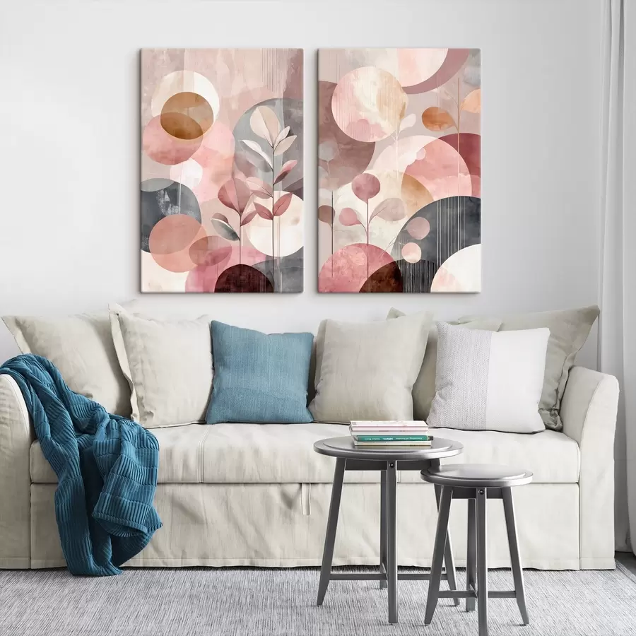 Tableau Art floral dans des tons pastel avec des éléments géométriques m30036