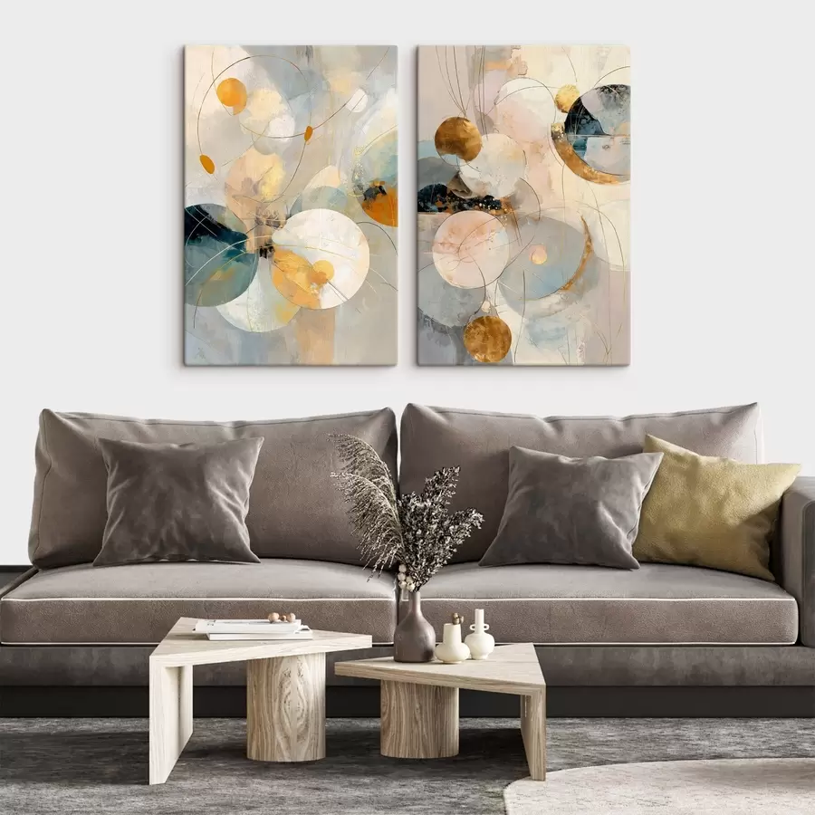 Tableau Art décoratif dans des tons bleu-crème avec un effet de lumière douce m30039