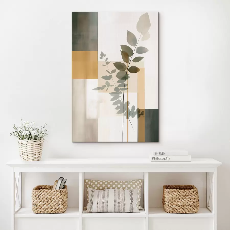 Tableau Abstraction géométrique avec des branches de feuilles s48171