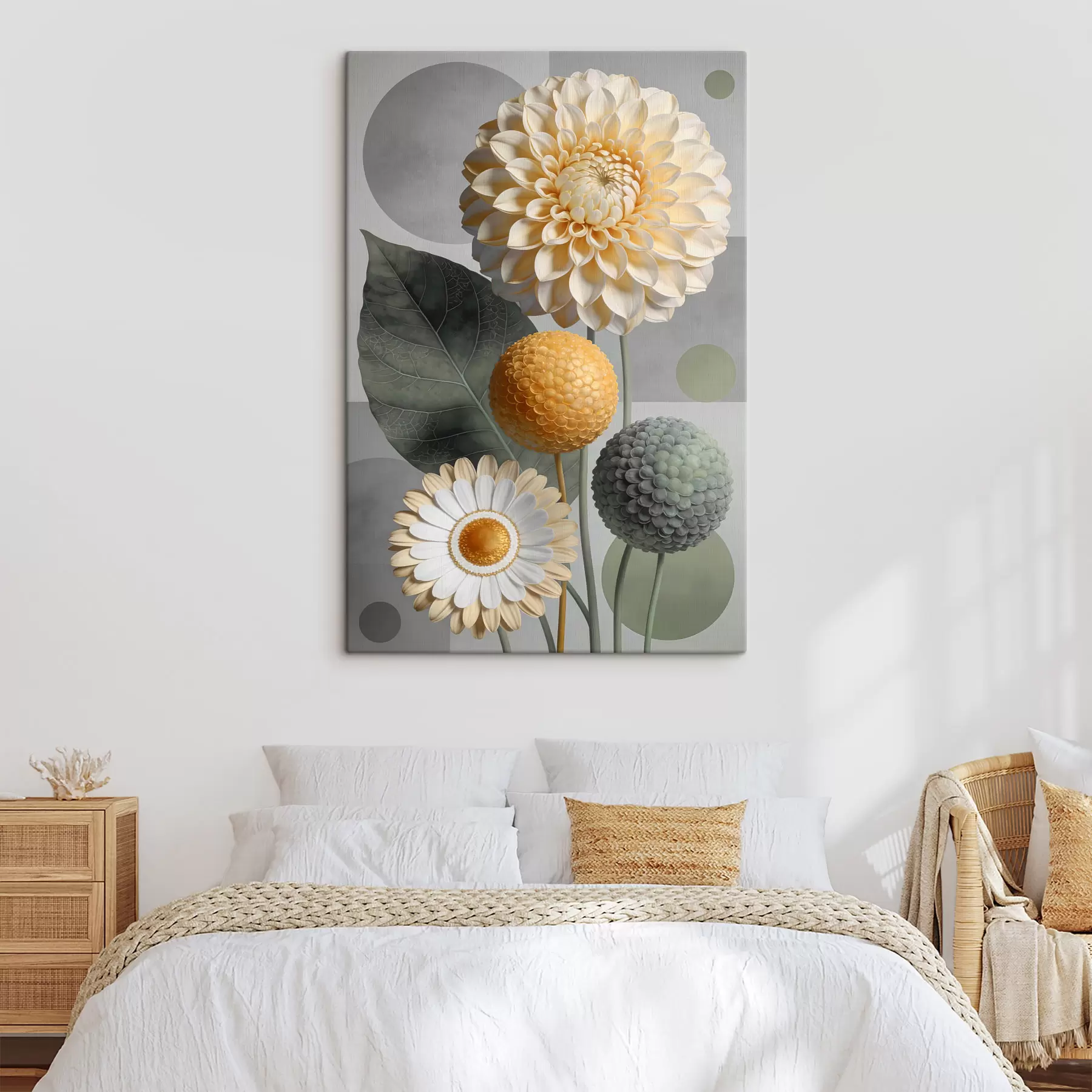 Tableau Grandes fleurs abstraites avec des éléments géométriques s48178