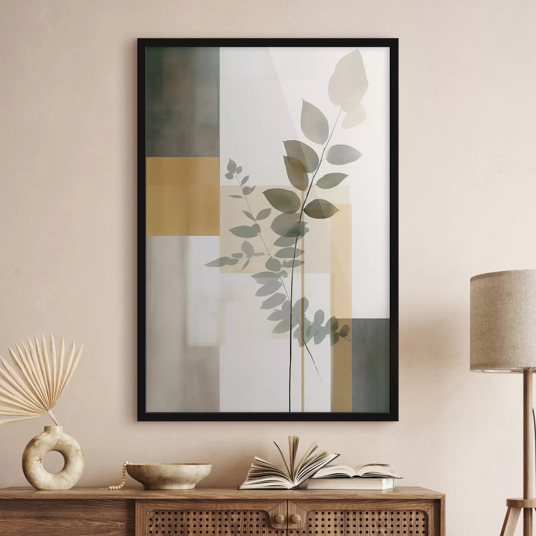Papier peint Abstraction géométrique avec des branches de feuilles f48171