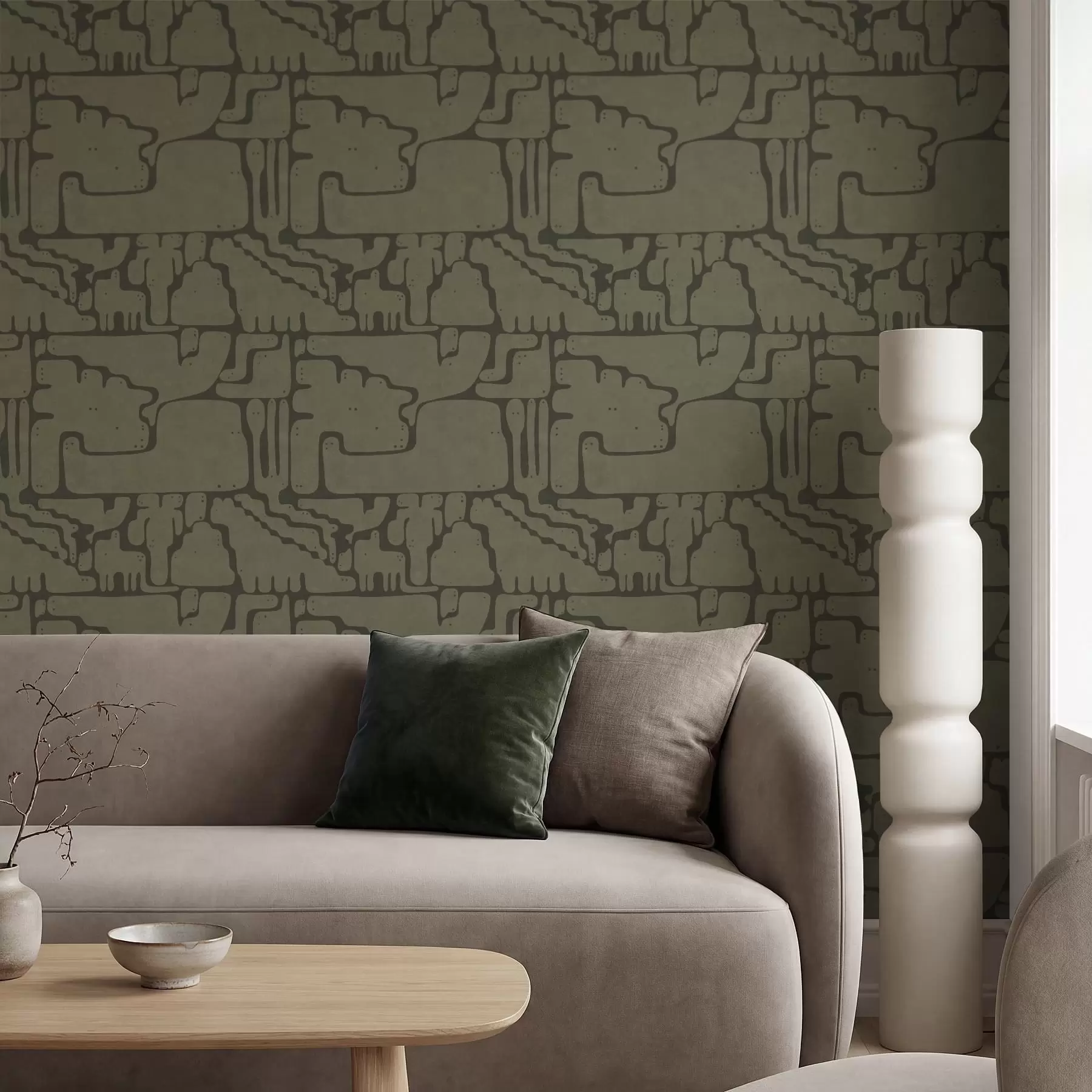 Papier peint Motif abstrait organique dans les tons verts a01122