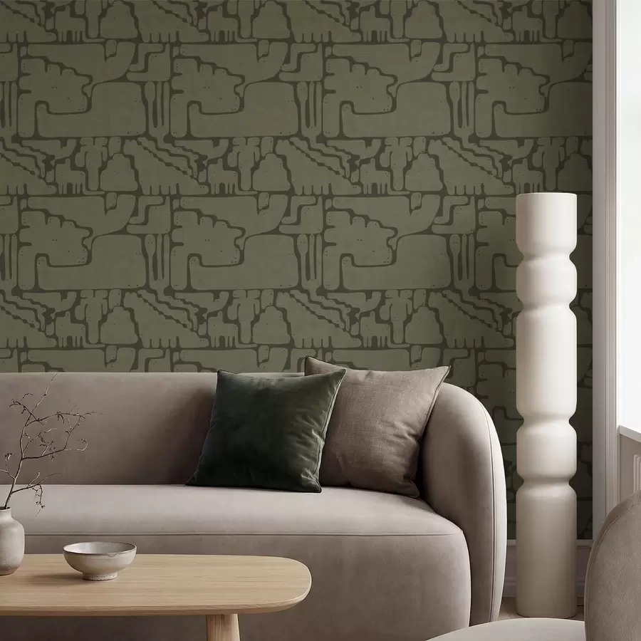 Papier peint Motif abstrait organique dans les tons verts a01122