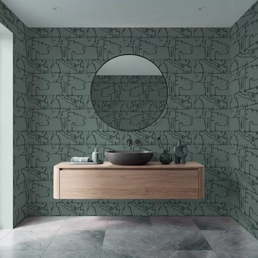 Papier peint Motif abstrait dans les tons bleu sarcelle a01122v3