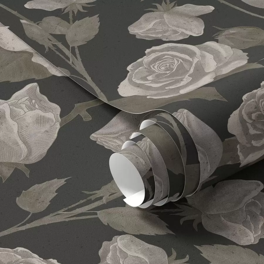 Papier peint Motif floral avec des roses sur fond sombre a01123