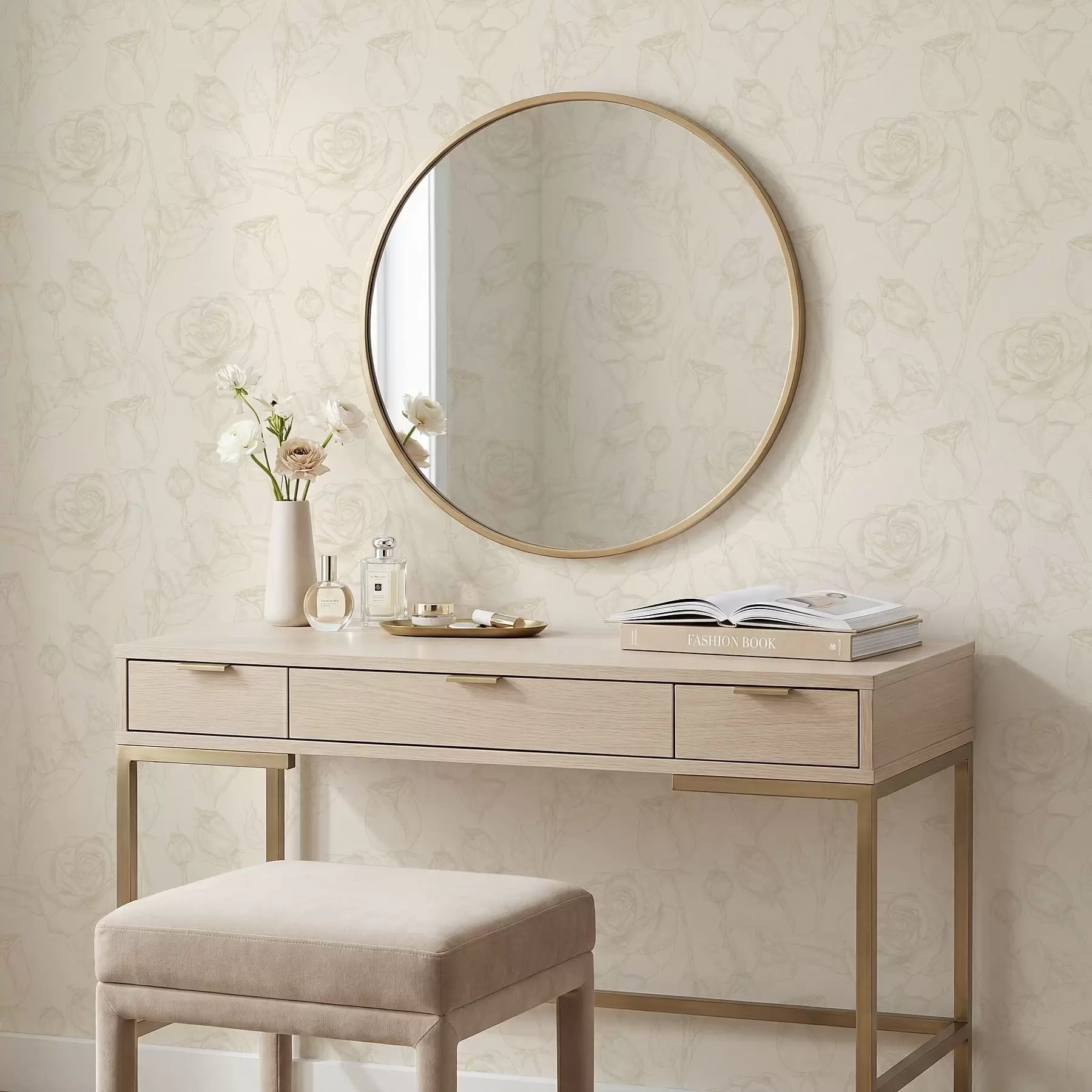 Papier peint Motif rose clair sur fond beige a01124