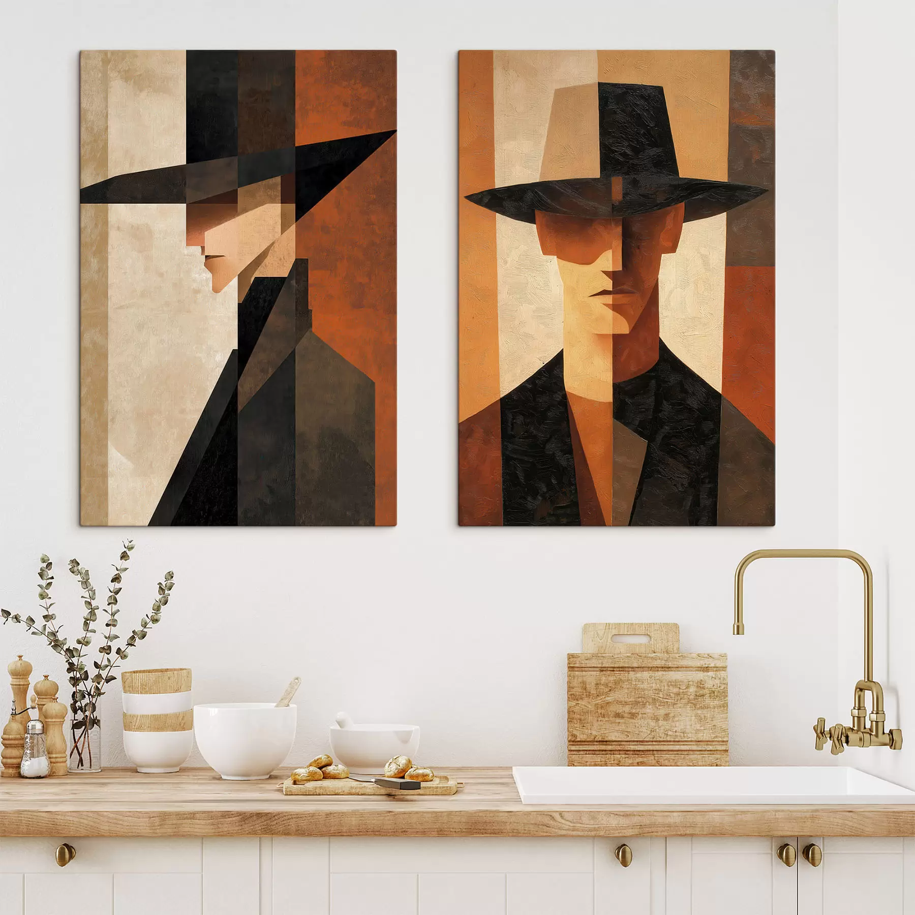 Tableau Portrait géométrique d'un homme coiffé d'un chapeau m30157