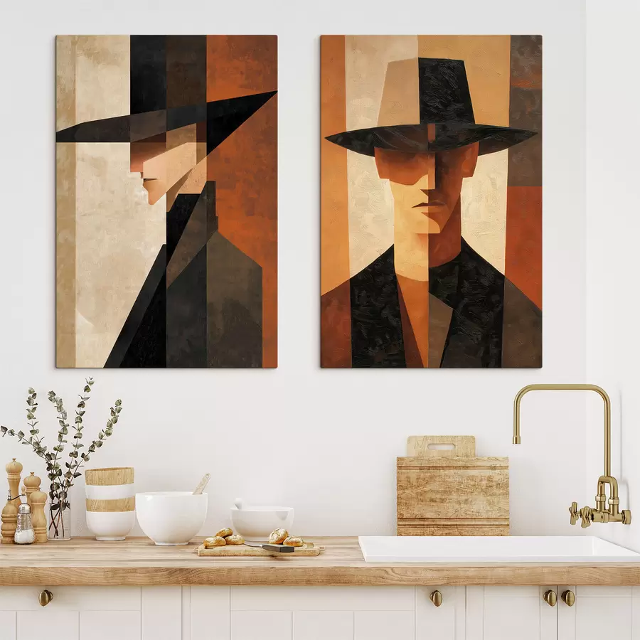 Tableau Portrait géométrique d'un homme coiffé d'un chapeau m30157