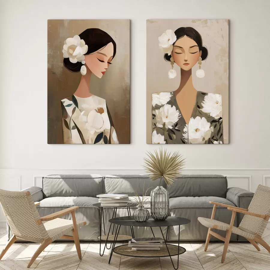 Tableau Portrait de femme avec une fleur blanche dans les cheveux m30164