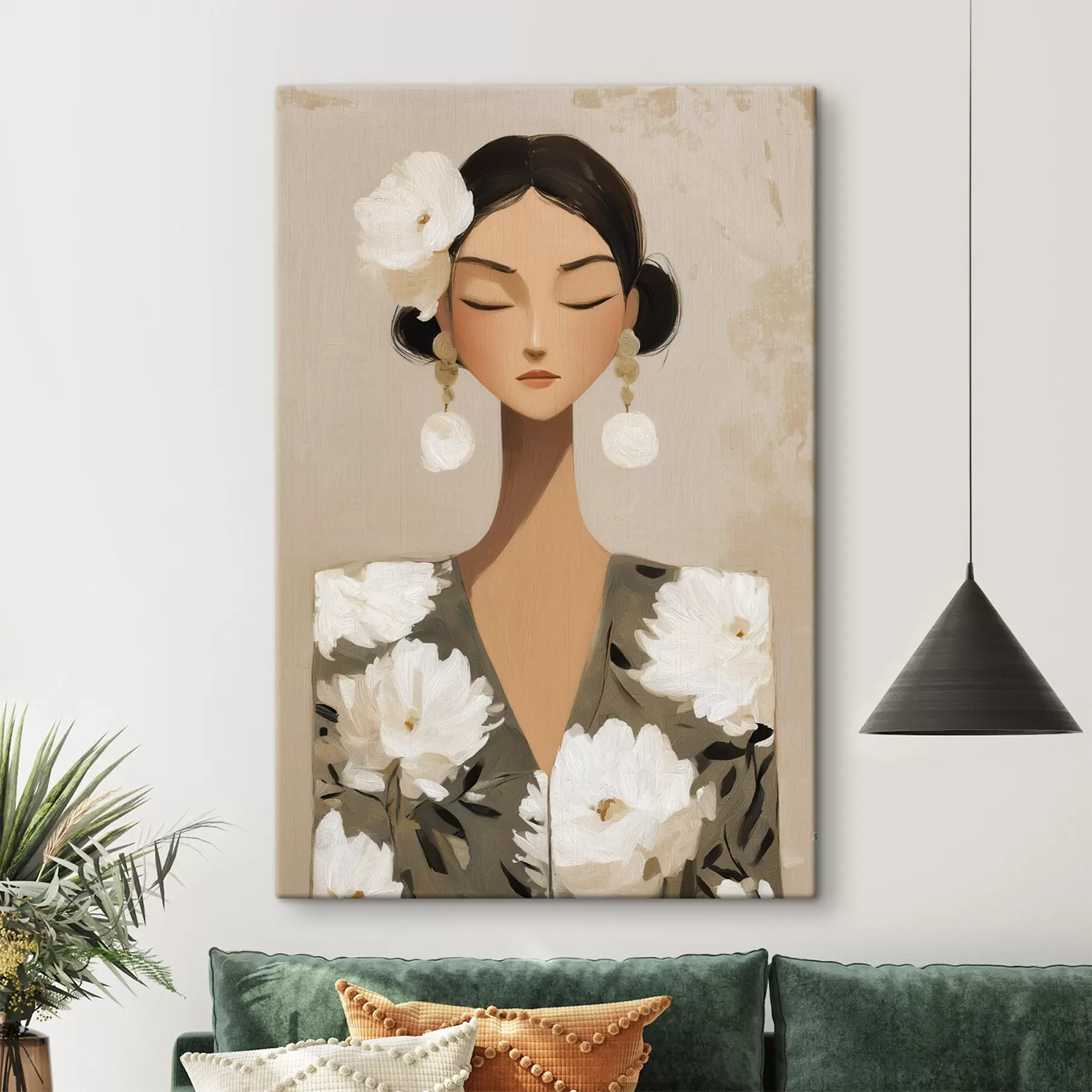 Tableau Fille avec des fleurs dans les cheveux s48233