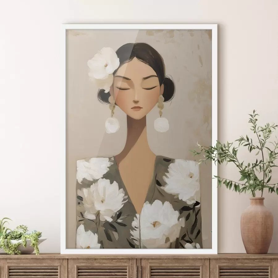 Papier peint Fille avec des fleurs dans les cheveux f48233