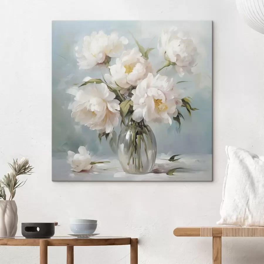 Tableau Pivoines dans un vase imitation peinture s48265
