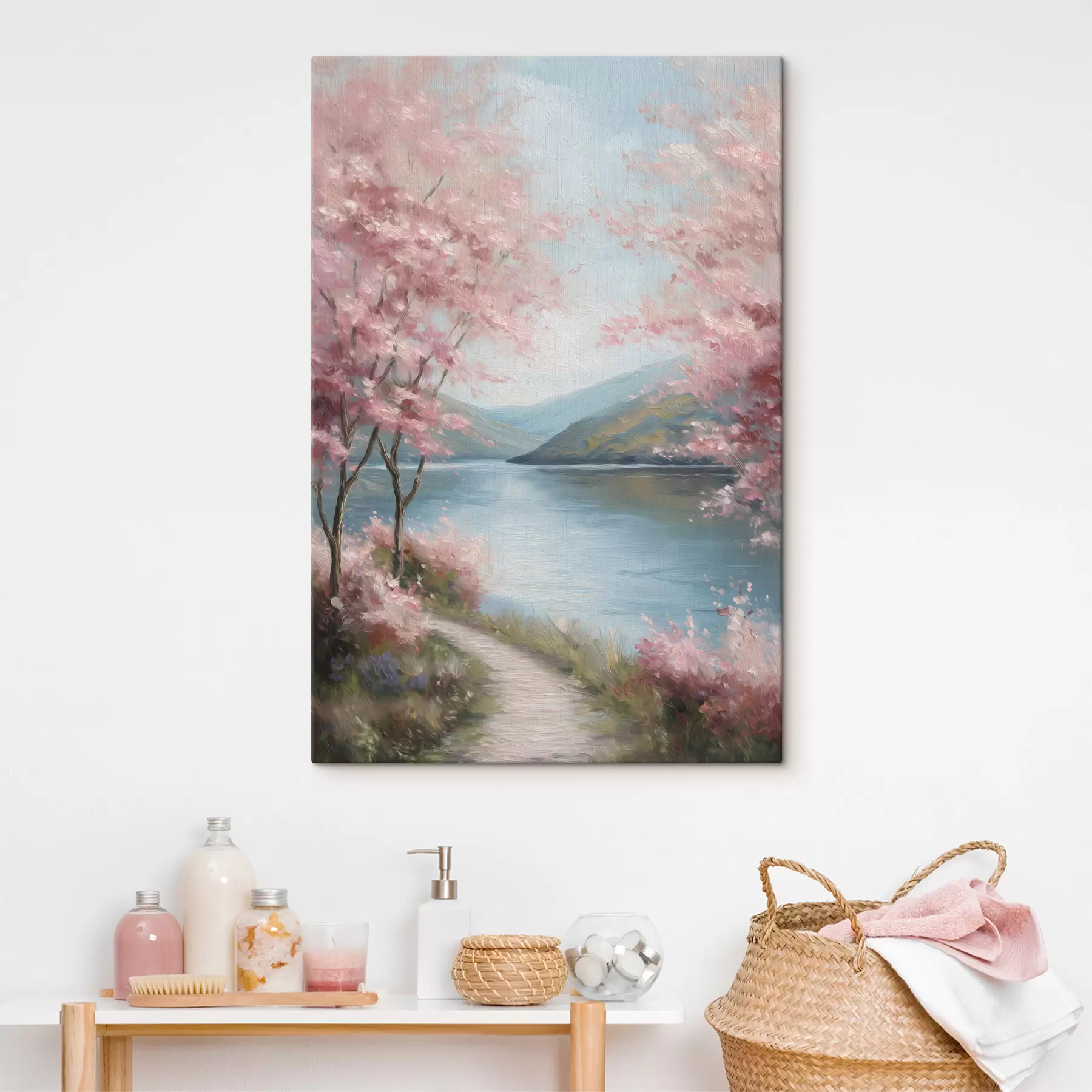 Tableau paysage avec des arbres roses dans un style huile s48290