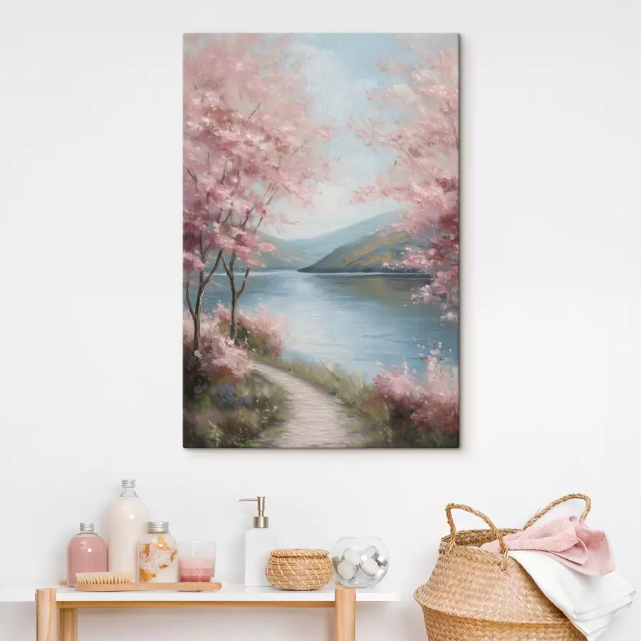 Tableau paysage avec des arbres roses dans un style huile s48290
