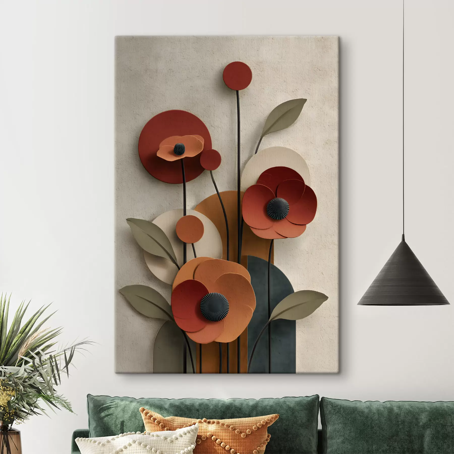 Tableau fleurs dans un style simplifié avec un effet de volume s48293