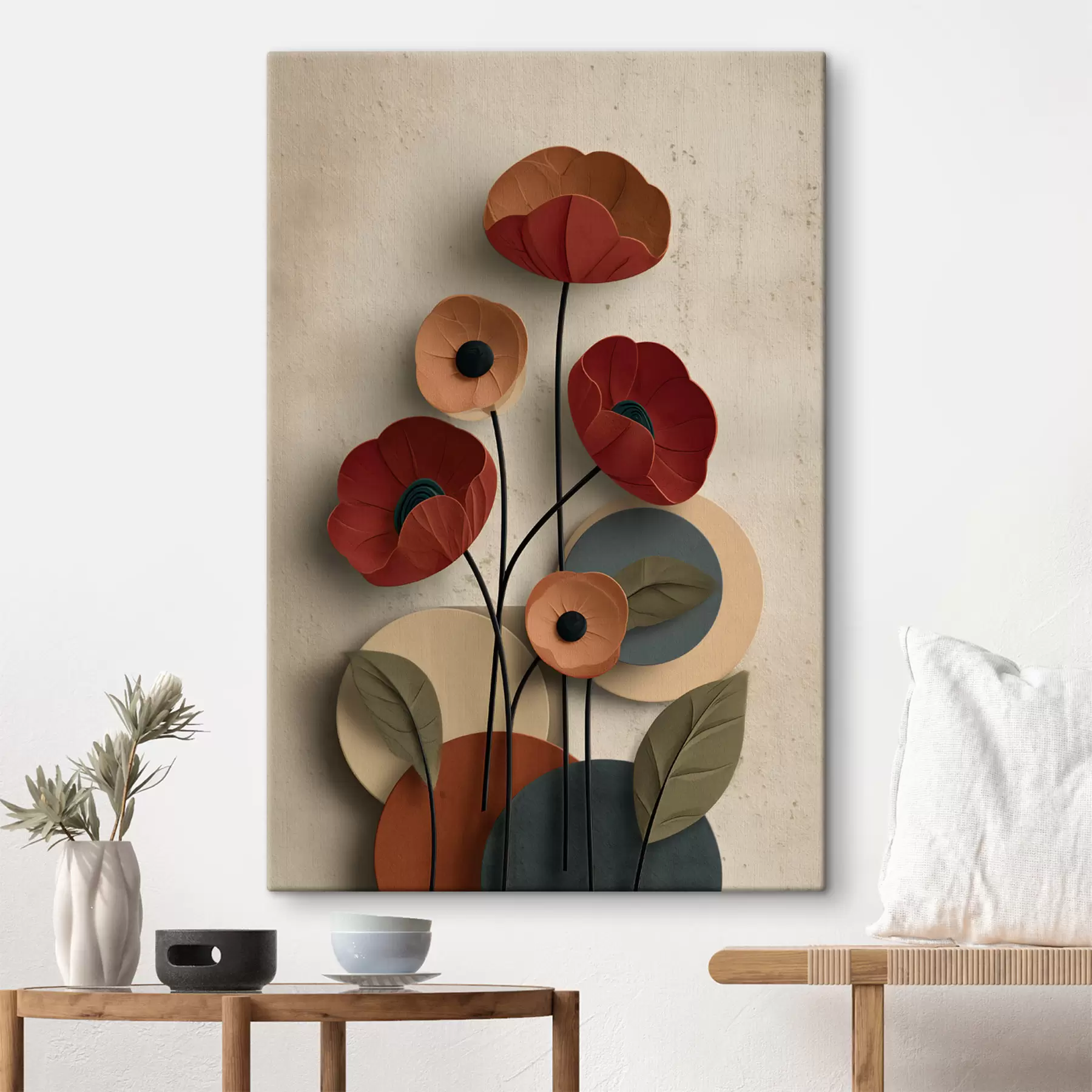 Tableau fleurs dans un style simplifié avec un effet de volume s48294