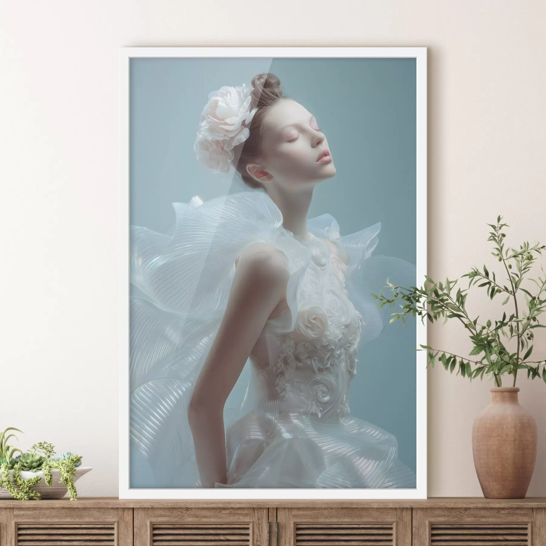 Papier peint une jeune fille délicate vêtue d'une robe blanche f48288