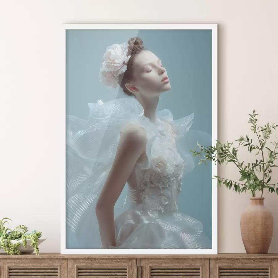 Papier peint une jeune fille délicate vêtue d'une robe blanche f48288