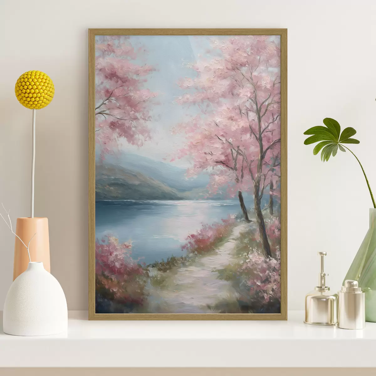 Poster paysage avec des arbres roses dans un style huile f48289