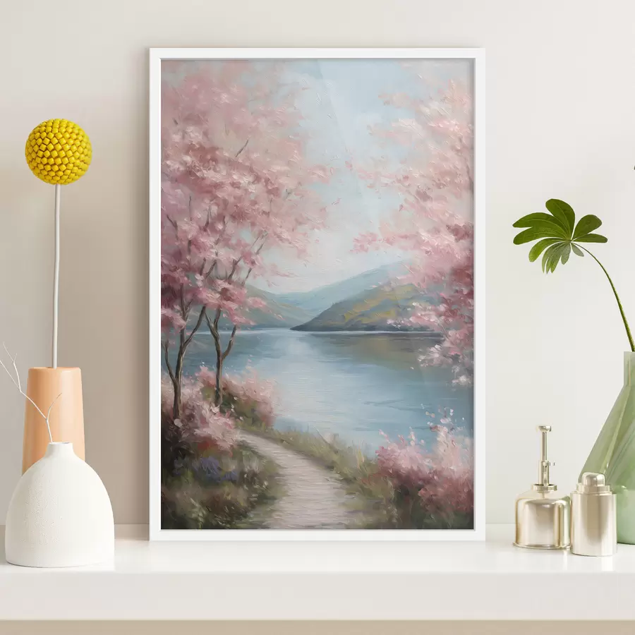 Papier peint paysage avec des arbres roses dans un style huile f48290