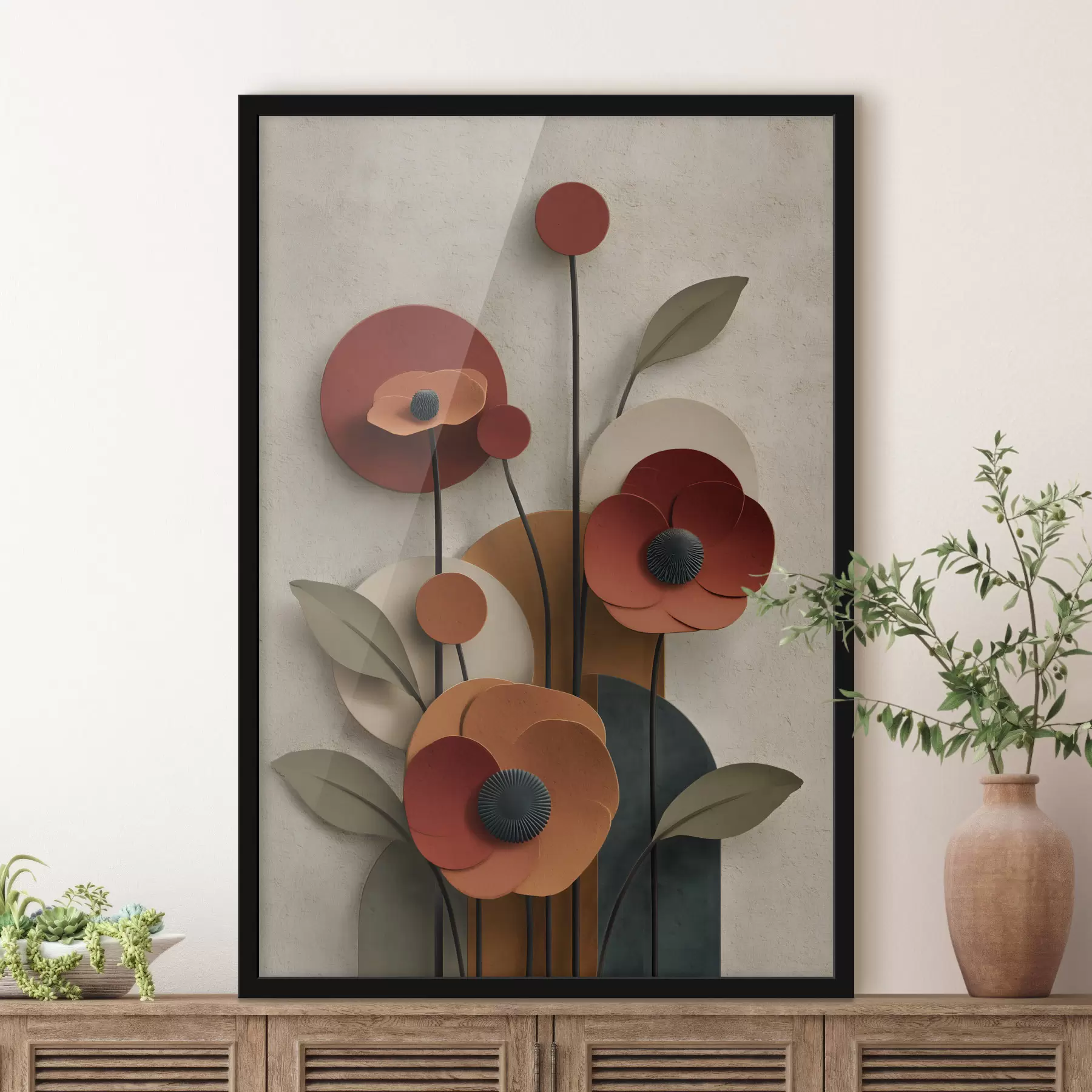 Papier peint fleurs dans un style simplifié avec un effet de volume f48293