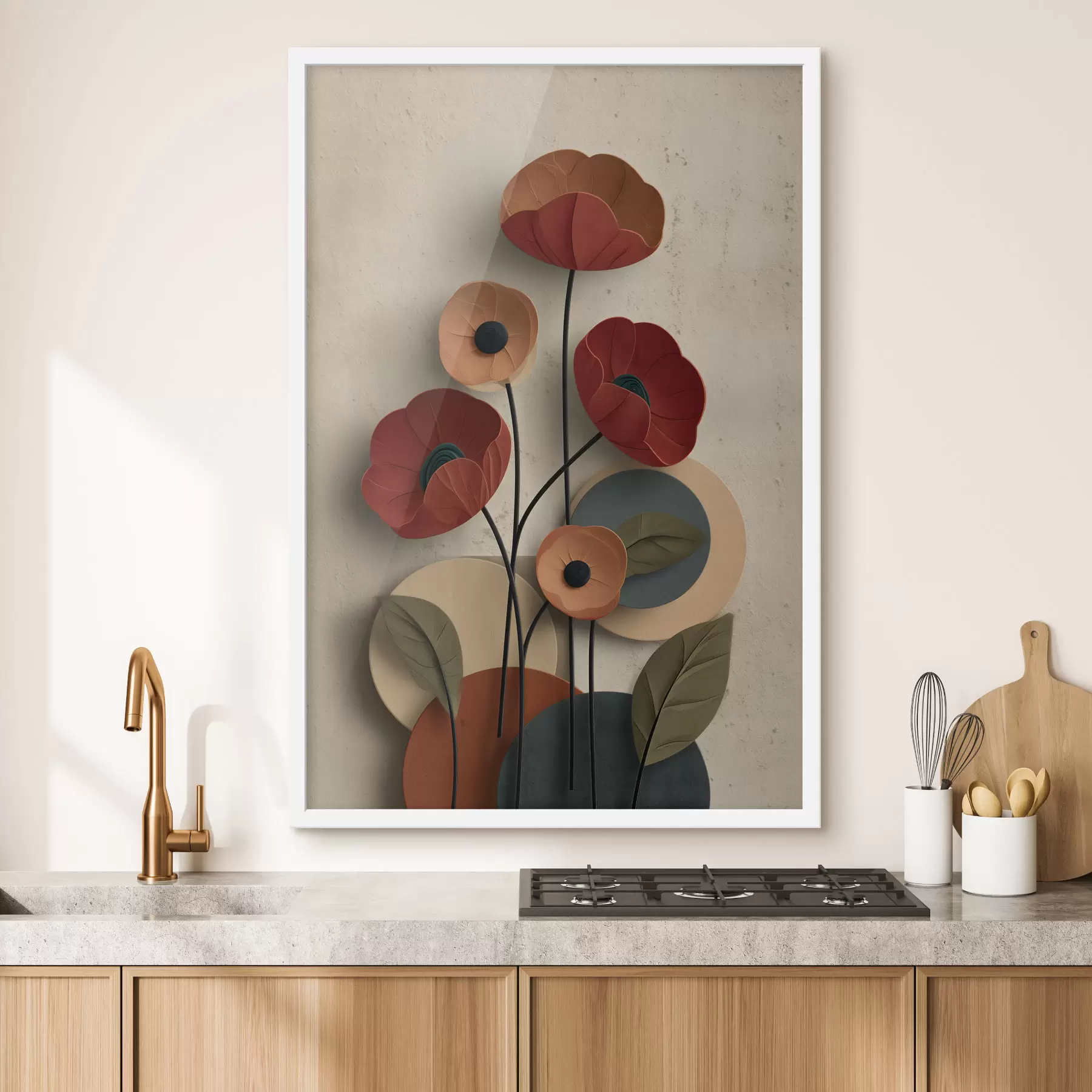 Papier peint fleurs dans un style simplifié avec un effet de volume f48294