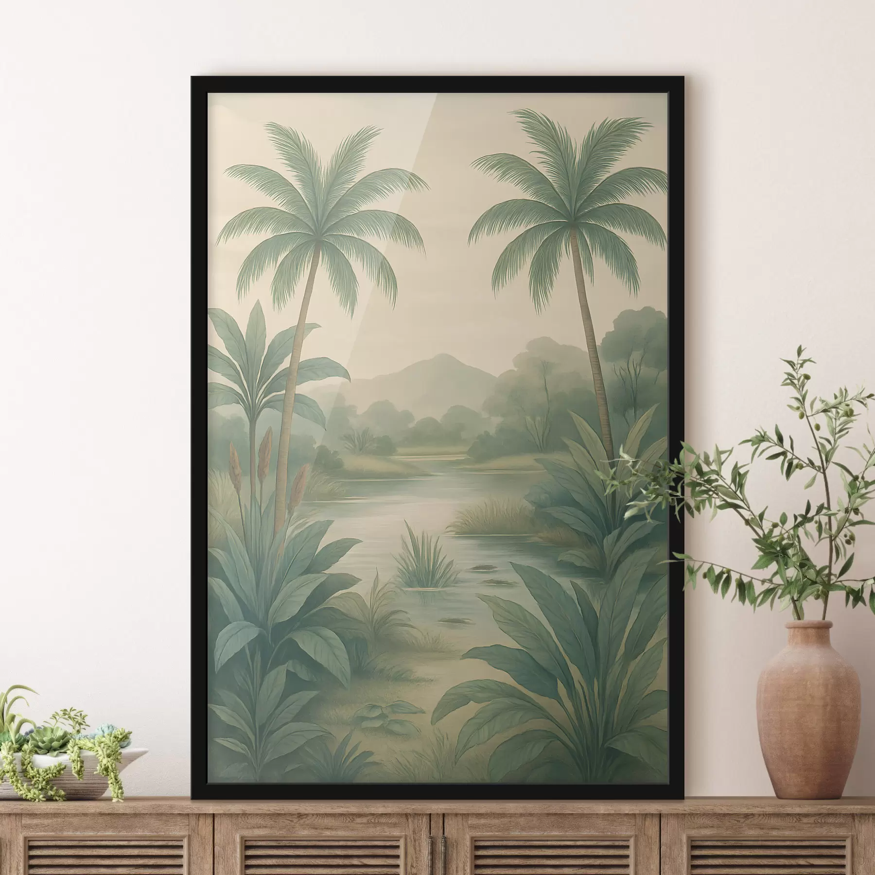 Papier peint paysage tropical dans un style rétro f48296