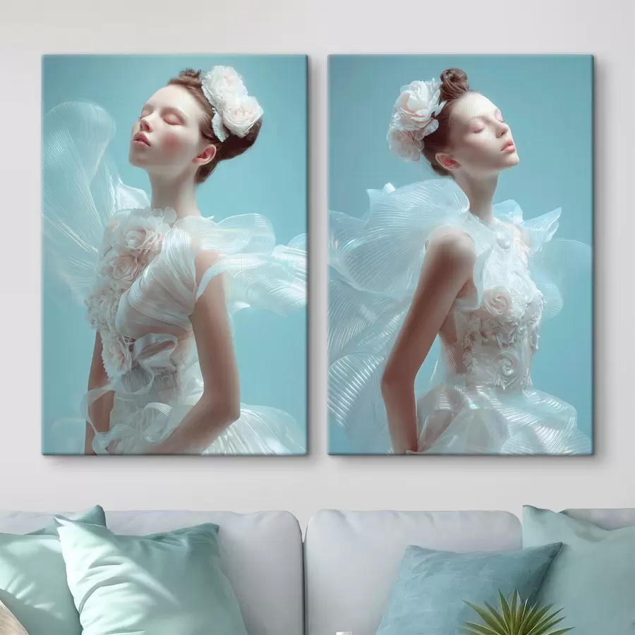 Papier peint une jeune fille délicate vêtue d'une robe blanche m30175