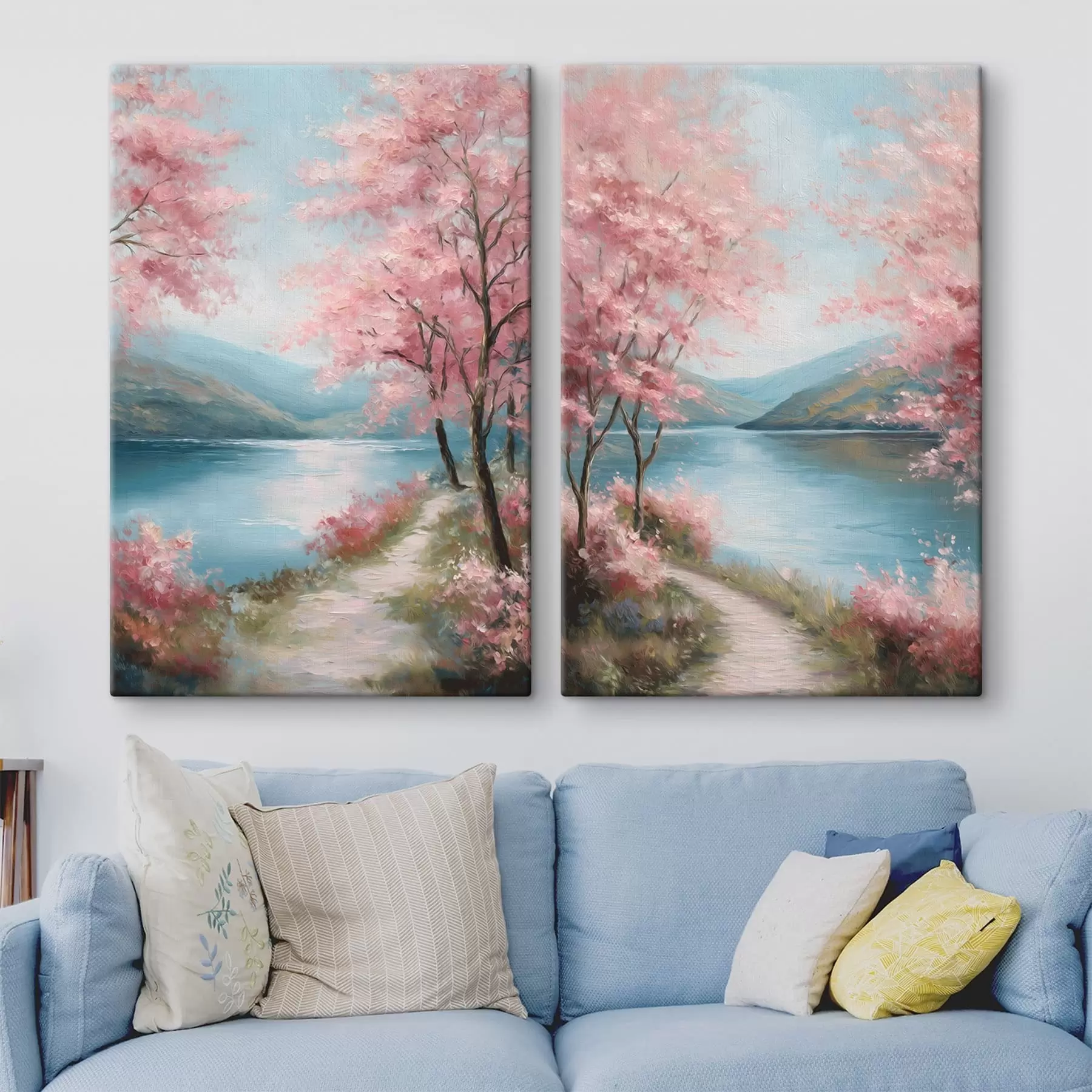 Tableau paysage avec des arbres roses dans un style huile m30176