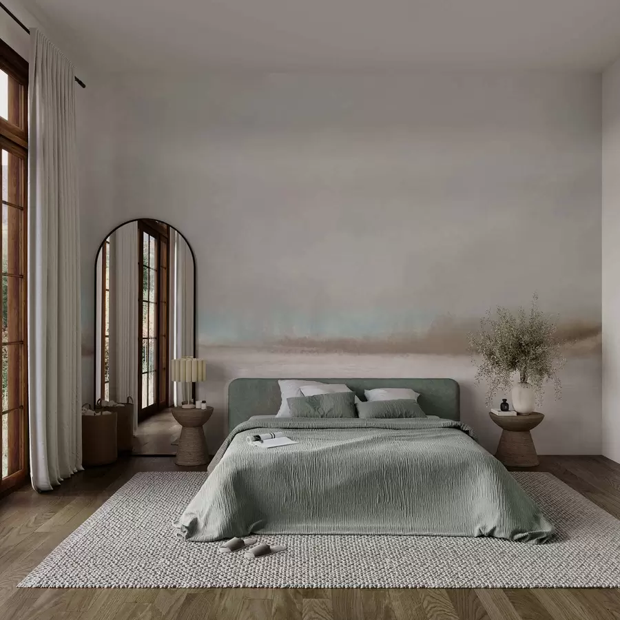 Papier peint Paysage brumeux avec lac et forêt w05319