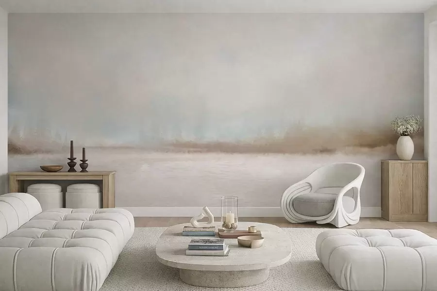 Papier peint Paysage brumeux avec lac et forêt w05319